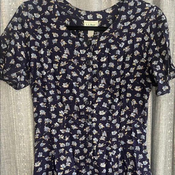 Vintage L. L. Bean Floral Navy Dress - Picture 4 of 5
